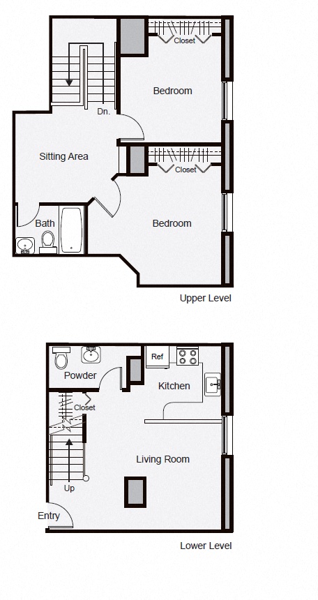 Floor plan for 2 beds, 1.5 baths, 1200 sqft